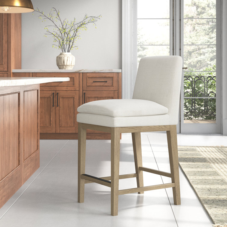 Bethea Upholstered Counter Stool Color Effie Linen Graywash Frame